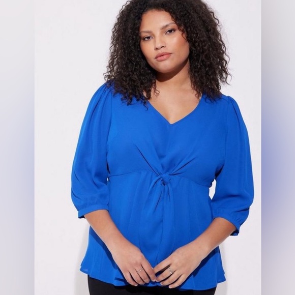 Torrid Georgette blue peplum blouse tie front flowy size 4X - Picture 1 of 4